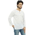 thumbnail image 3 of Atasi Men's White Short Kurta Round Keyhole Neck Cotton Tunic Shirt-Medium, 3 of 7
