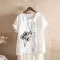 thumbnail image 3 of Cameland Hauts pour Femmes Col Rond Manches Courtes Imprimé Floral Chemise Ample, 3 of 3