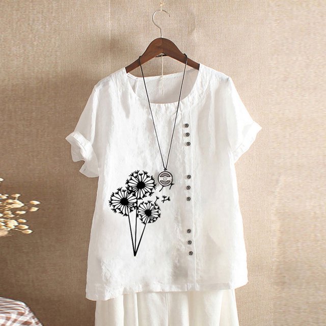 Babysbule Hauts pour Femmes Liquidation Mode Femmes Été Ample Imprimé T-Shirt à Col Rond Manches Courtes Blouse Décontractée Hauts