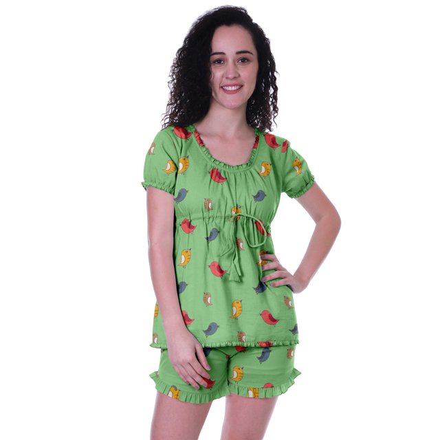 Moomaya Pyjama en Coton pour Femmes, Ensemble de Nuit 2 Pcs avec Shorts, Ensembles de Pyjama avec Shorts