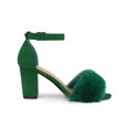 thumbnail image 3 of BLISSFUL STEP Women's Ankle Strap Faux Fur Block Heels Sandals Green (Size 9), 3 of 6