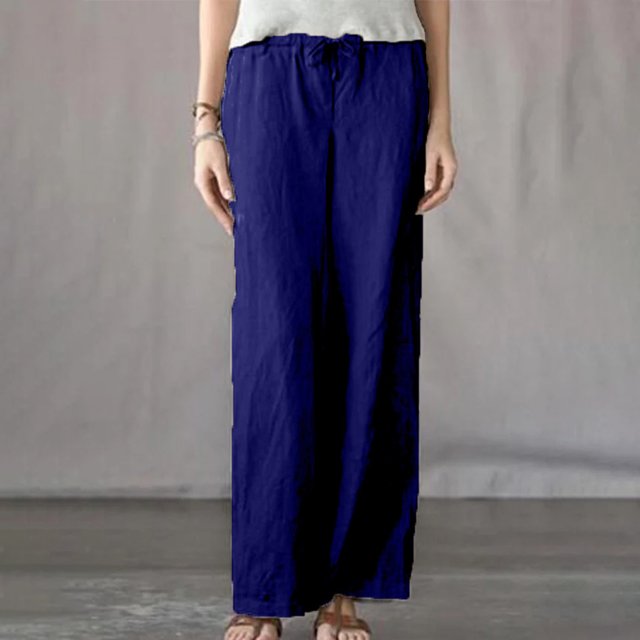LSLJS Pantalon Grand Décontracté pour Femmes, Printemps, Couleur Unie, Taille Élastique, Coton et Lin, Polyvalent, Jambe Droite, Pantalon de Travail pour Femmes
