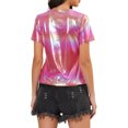thumbnail image 3 of INSPIRE CHIC Women's Party Metallic Textured Short Sleeve Shiny Multicolor Top Pink XX-Large, 3 of 6