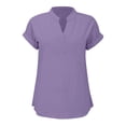thumbnail image 5 of WEIYLL T-Shirt Women Summer Loose Fit V Neck Curved Hem Flowy Solid Light Purple Tees Sizes XXL, 5 of 5