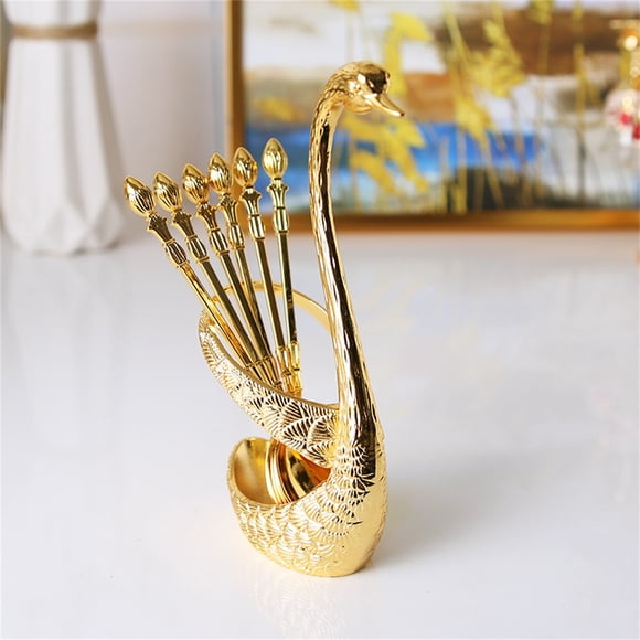 ZZkhGO Stainless Steel Spoon Fork Set, Swan Shape Rack Dessert Spoons Forks, Bar Tableware Set for Home Party Cafe