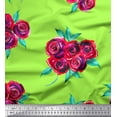 thumbnail image 1 of Soimoi Tissu Crêpe polyester Vert Feuilles & Roses Imprimé Floral 1 Yard 52 Pouces de Large, 1 of 3