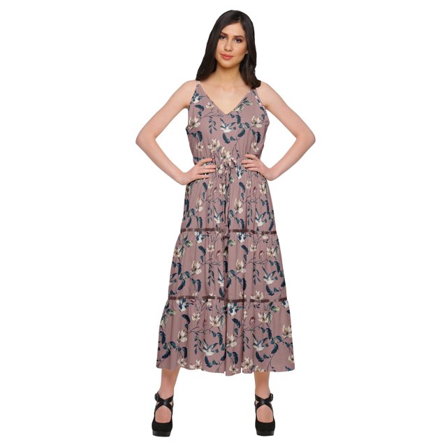 Moomaya Robe Longue maxi en Coton à Col en V Sans Manches à Bretelles Spaghetti Vêtements Décontractés