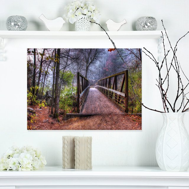 Beautiful Bridge Over Creek - Landscape Photo Canvas Art Print