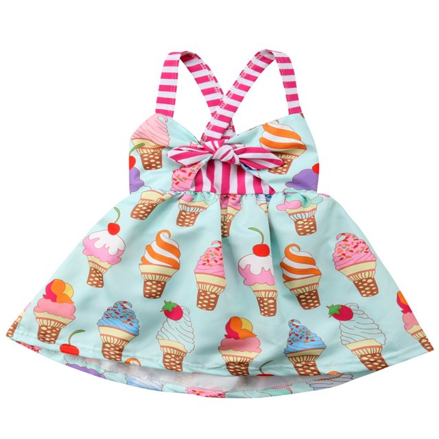 Crème Glacée Bambin Bébé Filles Sangle Robe Sans Dos Robe de Soleil Vêtements d'Été Coloré 6-12 Mois