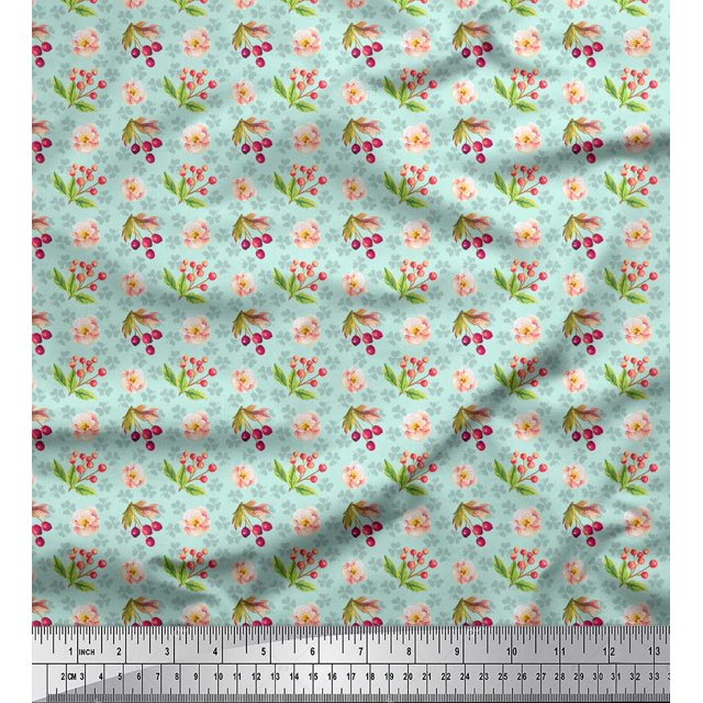 Soimoi Green Silk Fabric Circle Art Geometric Print Fabric by Yard 42 Inch Wide