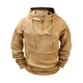 thumbnail image 1 of yardsong Mens Vintage Cargo Quarter Zip Hoodie Drawstring Tactical Workout Running Sweatshirt with Pockets Dark Brown,M, 1 of 7