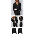 thumbnail image 4 of IROINID Women's Short Cardigan Open Front Jacket Solid Color Long Sleeve Leisure Loose Dark Color Rope Knitting Cardigan Jacket, Black, 4 of 5