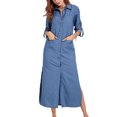 thumbnail image 1 of LUXUR Robe-Chemise en Jean pour Femmes à Revers, Manches Longues, Coupe Ample, Boutonnée, Bleu Pâle, TG, 1 of 8