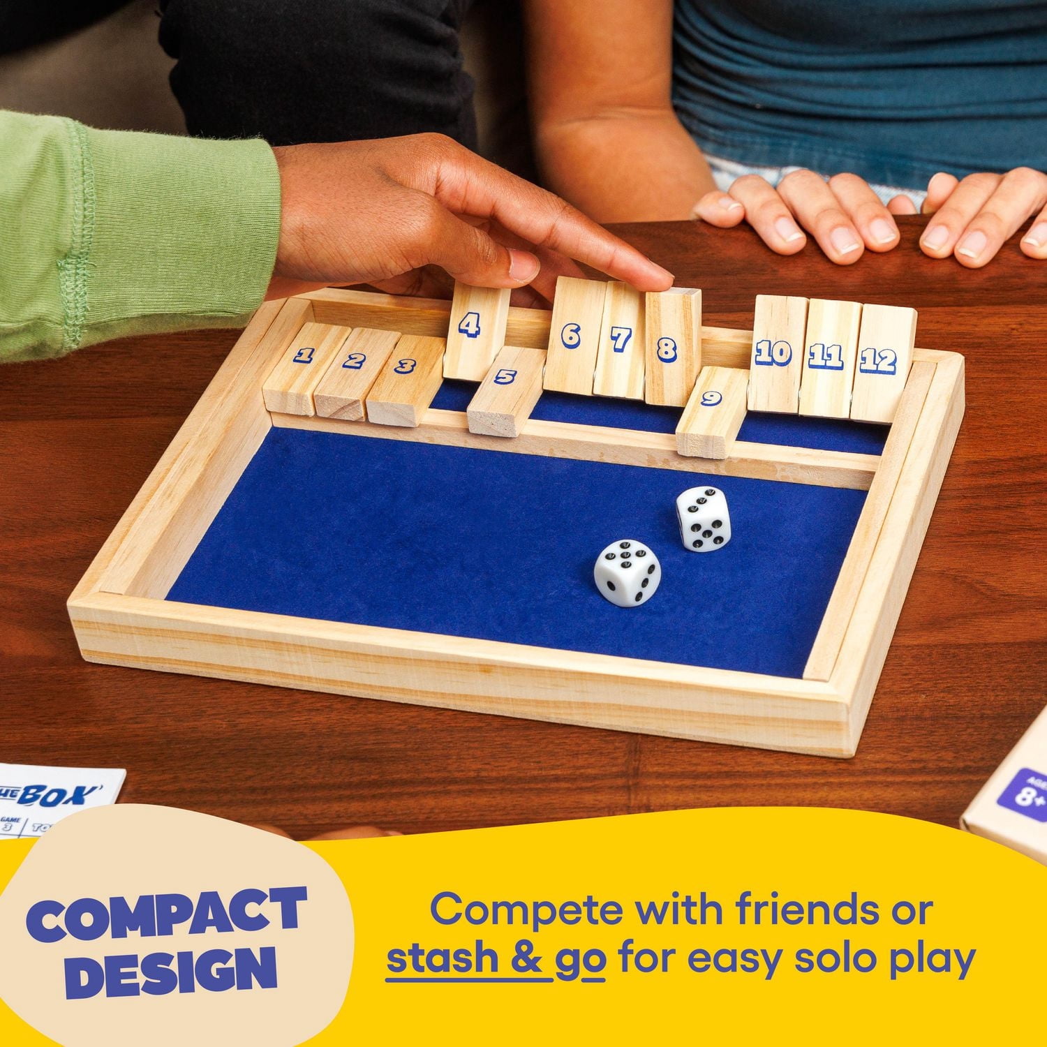 Shut The Box by Relatable, Strategy Board Games for Kids and Adults, Includes 2 Dice, 1 Wooden Box, 1 Scorepad, and Instructions