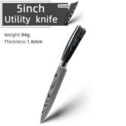 5 inch Utility Knife Damascus Laser Kitchen Knives with Black Resin Handle Japanese Stainless Steel Super Sharp Fruits Slicing Vegetables Paring Knife