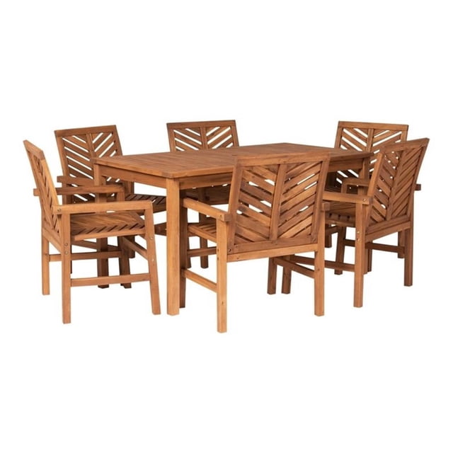 Afuera Living Ensemble de Salle à Manger d'Extérieur à Chevrons de 7 Pcs pour Patio, Brun