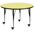 thumbnail image 1 of Mobile 48'' Round Yellow Thermal Laminate Activity Table - Height Adjustable Short Legs, 1 of 3