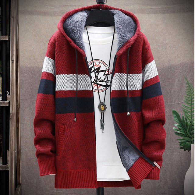 Cardigan à Capuche Patchwork à Manches Longues pour Hommes avec Fermeture Éclair