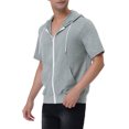 thumbnail image 4 of INSPIRE CHIC Men's Short Sleeve Hoodies Solid Color Zip Up Jackets with Hood M Gray, 4 of 7