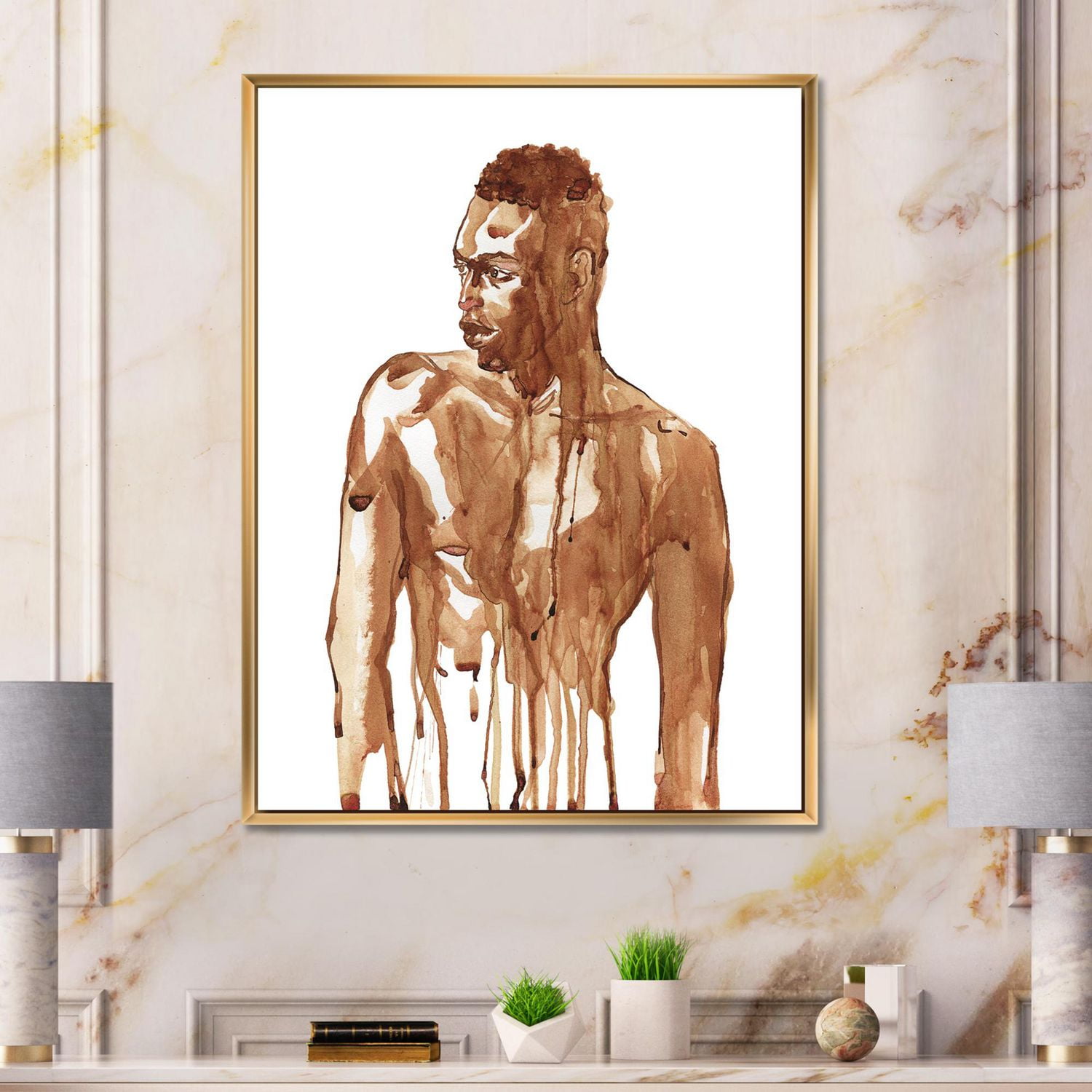 Designart Portrait de bel homme africain sur blanc II ART MURAL À CADRE FLOTTÉ