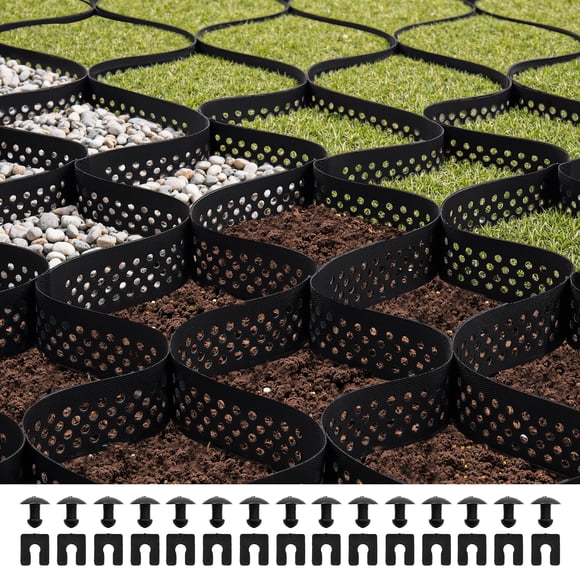 KFFKFF Gravel Grid, 3 Inch Depth, 24.93 x 9.52 FT / 7600 x 2900 mm, 1880 LBS Per Sq ft Grass Ground Retainer, Permeable Geo Grids Driveway Stabilization