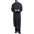thumbnail image 4 of DondPO Chemises à Manches Longues pour Hommes Robe pour Homme Décontractée Musulmane Arabe Mi-Longue Couleur Unie Col Robe à Manches Longues Chemises pour Hommes Hauts pour Hommes Noir 3TG, 4 of 5