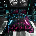 thumbnail image 1 of YST Ensemble de Douillette de Jeu pour Garçons, Literie de Gamer Grand Lit, Noir Réversible, Bleu Rose, Imprimé à Carreaux, 1 of 7