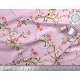 thumbnail image 2 of Soimoi Pink Poly Georgette Fabric Floral & Franklin Gull Bird Printed Fabric 1 Yard 52 Inch Wide, 2 of 5
