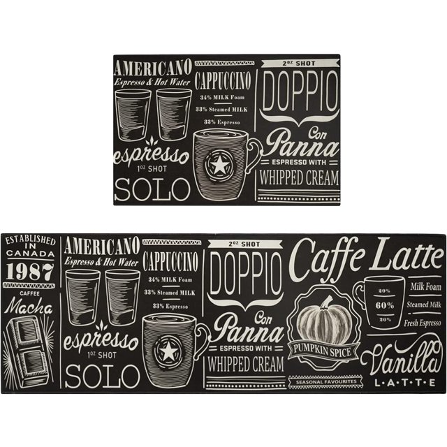 Coffee Kitchen Mat Set of 2 Non Slip Kitchen Runner Rug Throw Rugs Indoor/Outdoor Floor Mat for Home Kitchen Entrance Door Mat Non Slip Anti Fatigue Mats 17x24+17x48inch