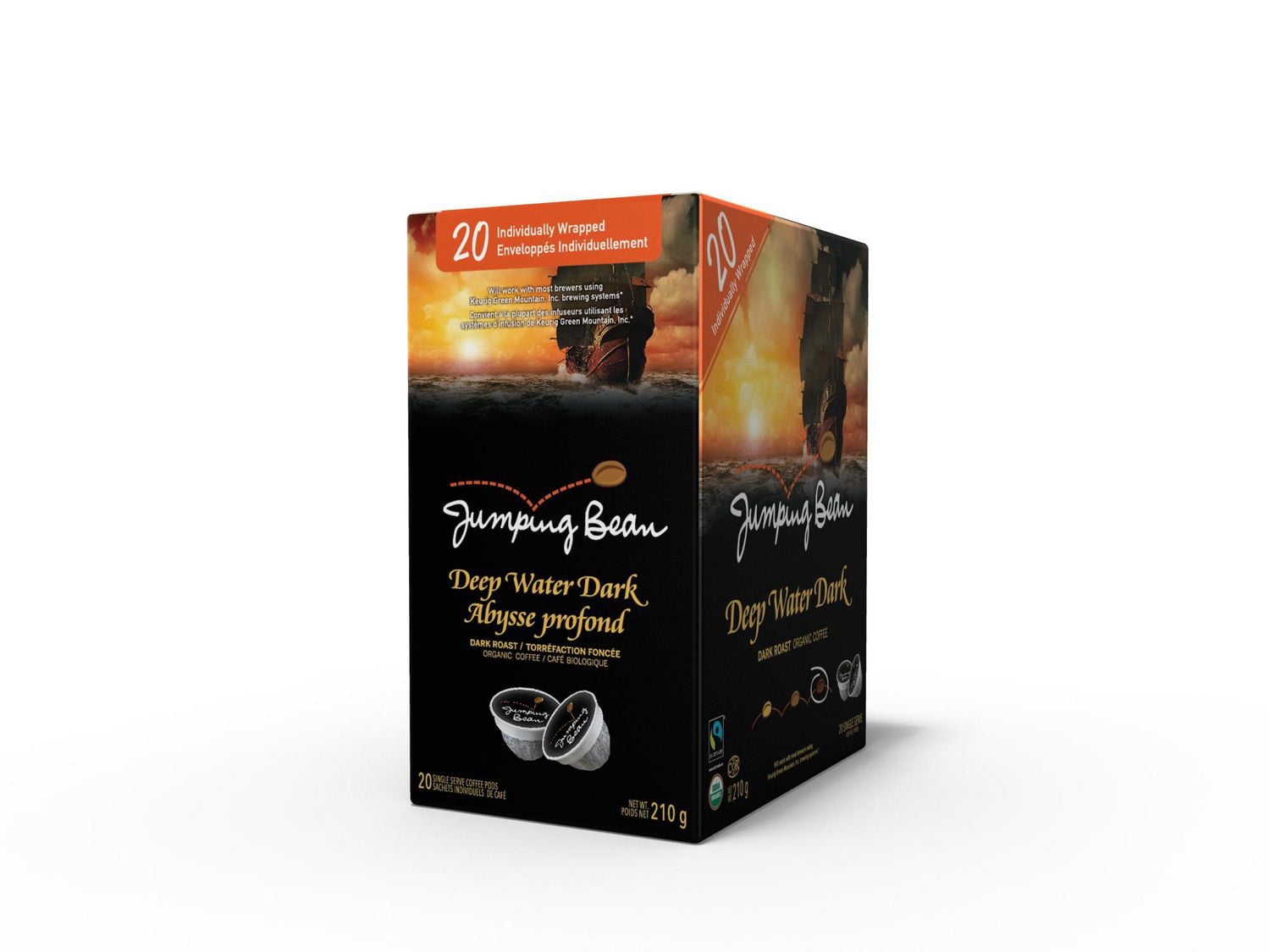 Jumping Bean Deep Water Dark Dark Roast Organic Coffee Coffee PODS
