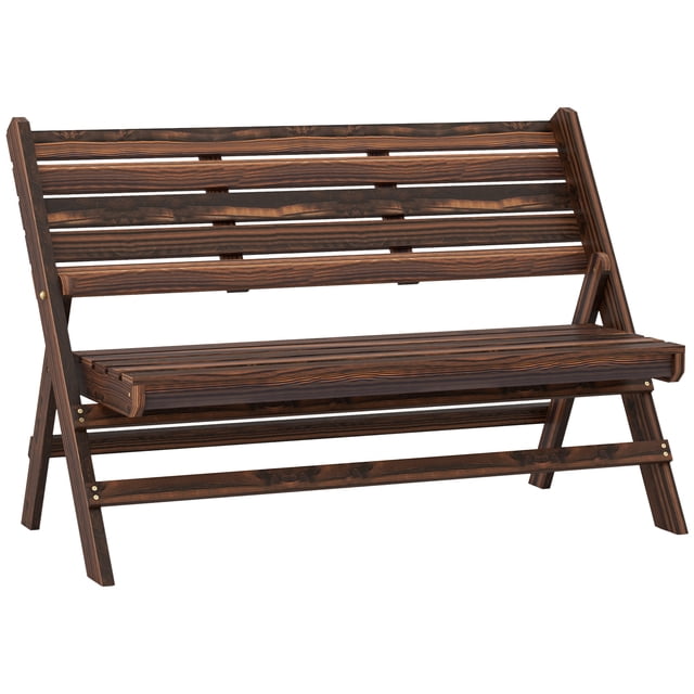 Banc d'Extérieur en Bois à 2 Places, Banc de Jardin Pliable, Fini Carbonisé