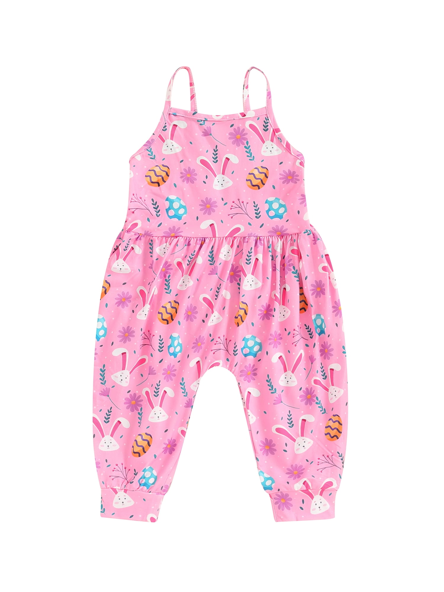 Gupgi 1-6 Ans Enfants Filles Combinaisons de Pâques Tout-Petits Bretelles Sans Manches Rabbit Imprimé Pantalons à Bretelles avec Poches