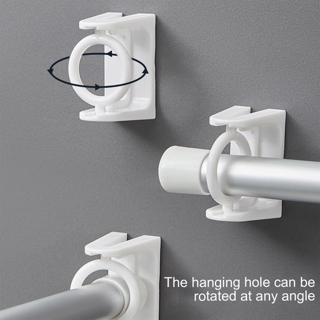Crochet Circulaire Rotatif pour Tringle à Rideaux, Crochet de Support, Tige Fixe, Support Sans Perçage, Tige de Rideau de Douche, Bâton de Support, Anneau de Tringle Suspendue, 2 Pcs