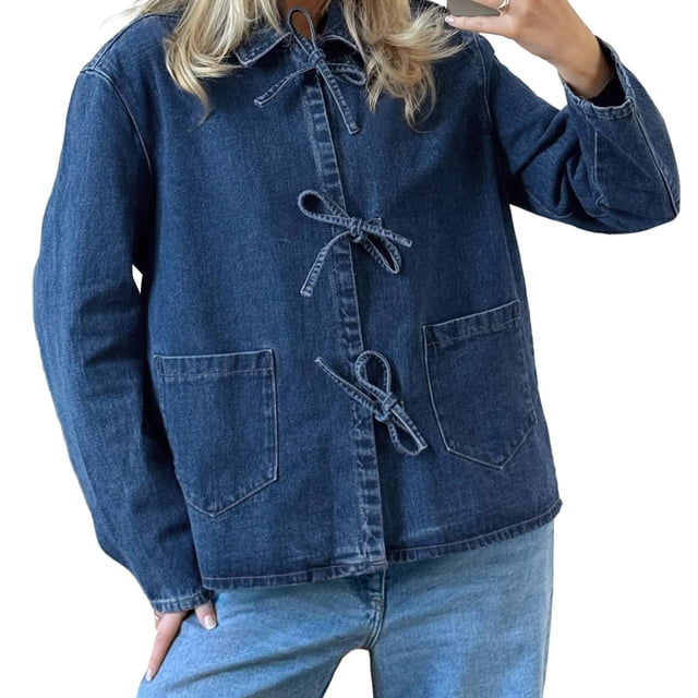 LOVZFMLL Vestes pour Femmes Couleur Unie à Bretelles Assemblées à Manches Longues à Capuche Veste en Denim/veste