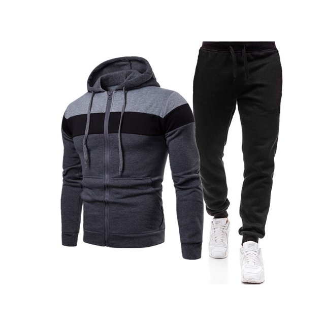 Innerwin Sweatshirts+Pant Outfits Long Sleeve Mens Hoodies Sweatsuit Workout Two Pieces Beam Foot Tracksuit Set Deep Gray S