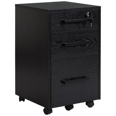 HOMCOM 3 Drawer File Cabinet with Hanging Bars for Letter A4 Size, Black