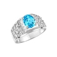 thumbnail image 4 of RYLOS Men's Rings Sterling Silver Designer Nugget Ring Oval 9X7MM Gemstone &  Diamonds  Blue Topaz Birthstone Rings For Man Size 12, 4 of 7
