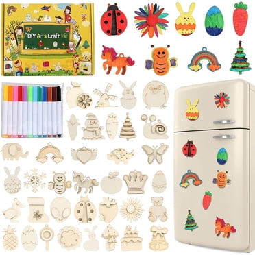 36 Aimants en Bois, Bricolage Créatif Fournitures d'Art et d'Artisanat Kit de Peinture pour Cadeaux de Fête pour Enfants, Décore Ton Propre Cadeau de Peinture pour Âges 4-12