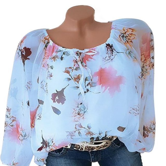 Hauts Blouse à Lacets à Fleurs pour Femmes Grande Taille Tunique Décontractée T-Shirts Amples