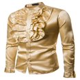 thumbnail image 1 of Men Satin Ruffle Shirts Long Sleeve Stand Collar Slim Fit Dress Shirt, 1 of 6