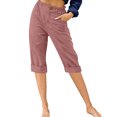 thumbnail image 1 of Innerwin Women's High Waist Lounge Capris with Button Detail, Wine Red, XL, 1 of 2