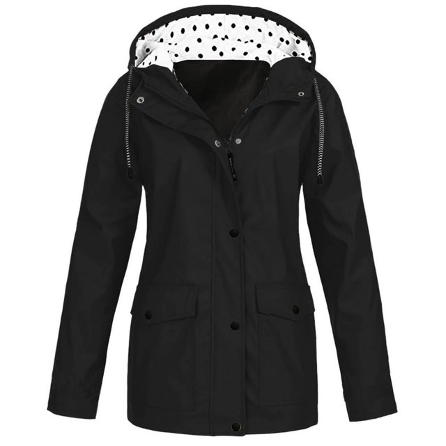 HTNBO Hooded Solid Color Rain Coats for Women Outdoor Windproof Plus Size Rain Jackets