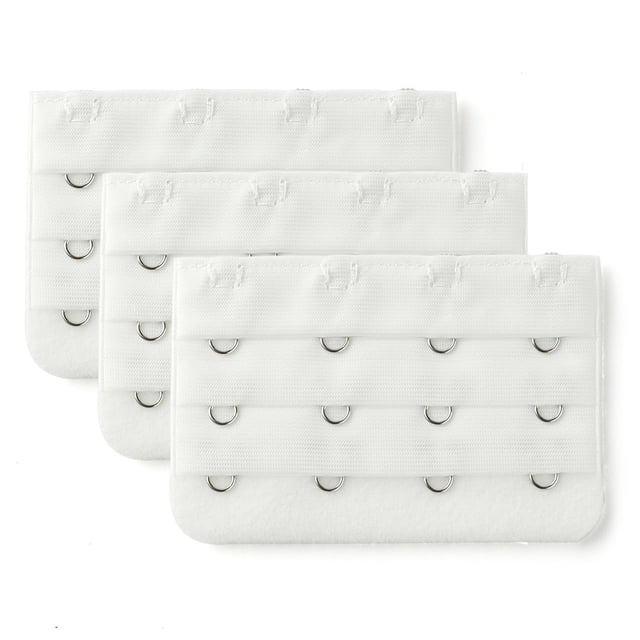 INSPIRE CHIC Rallonges de Soutien-Gorge pour Femmes à 3 Rangées avec 4 Crochets, Rallonges de Bretelles, avec Trois Rallonges Unies Blanches en Coton et nylon Doux pour la Peau avec Crochets Métalliques. Idéal pour Accessoires de Soutien-Gorge pour Femmes, Ces Rallonges Offrent une Longueur Ajustable et un Confort Accru en Augmentant la Longueur de la Bande de Soutien-Gorge. Comprend un Dos en Tissu Velours pour le Nettoyage. l'Emballage Contient Trois Pièces.