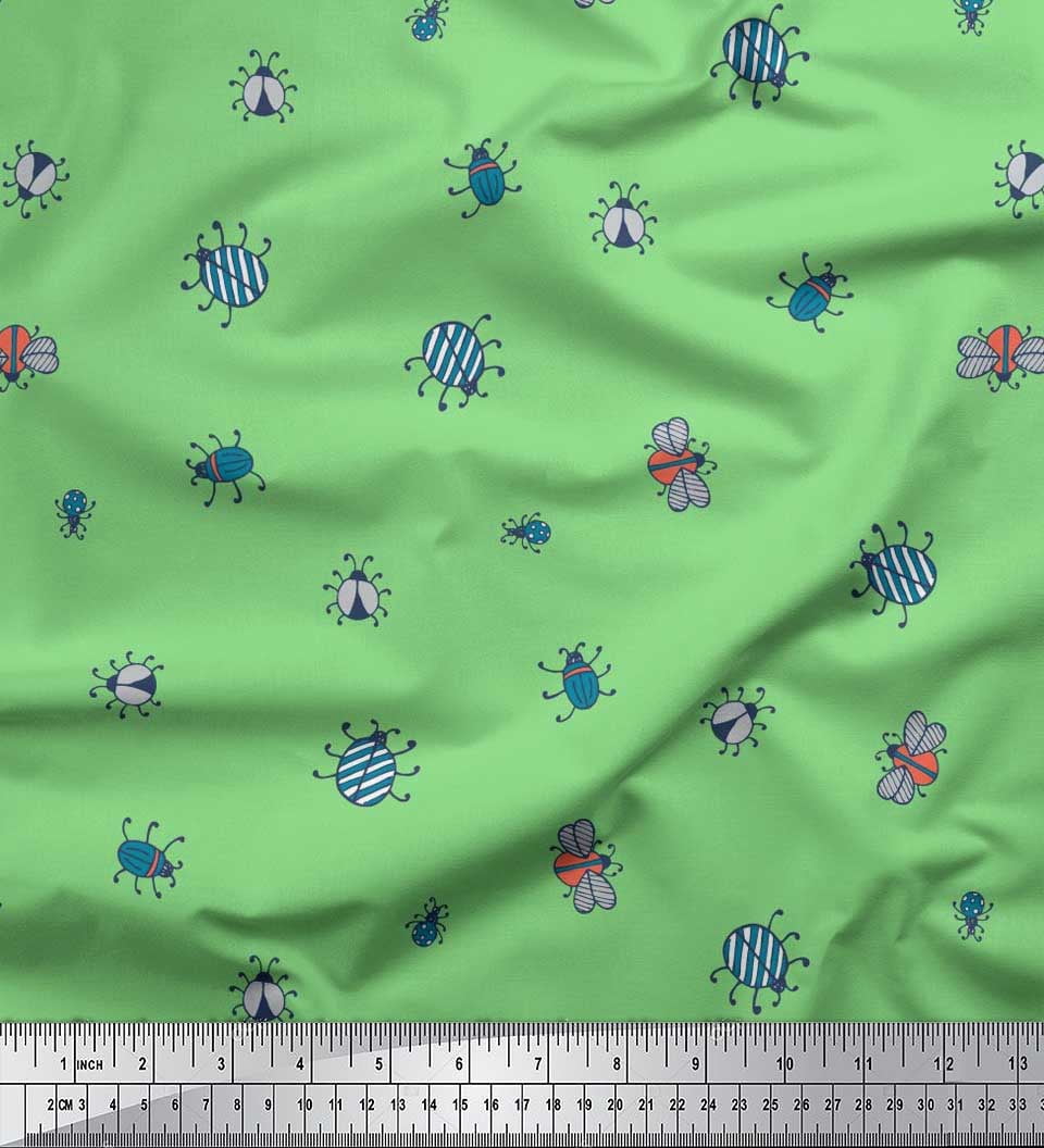 Soimoi Tissu Crêpe Polyester Imprimé Papillon et Insectes Légers au Mètre 42 Pouces de Large