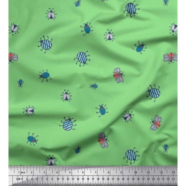 Soimoi Satin Silk Fabric Moth & Light Bug Insects Print Fabric by Yard 42 Inch Wide