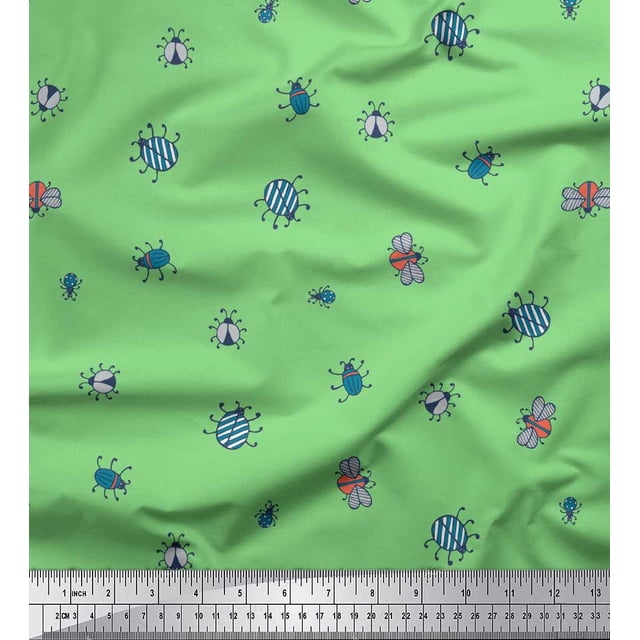 Soimoi Cotton Duck Fabric Moth & Light Bug Insects Print Sewing Fabric Yard 56 Inch Wide