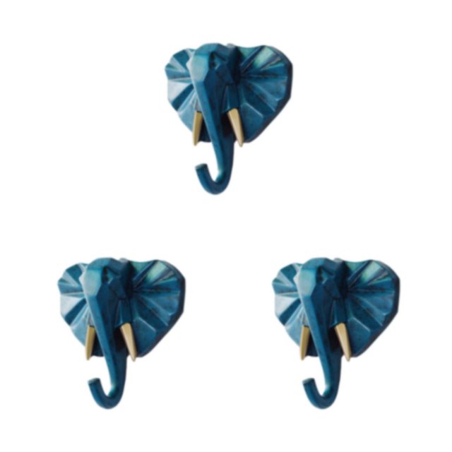 Baohd Résine Éléphant Tête Animal Mur Monté Crochet en Résine Pas Facilement Usé Rétro Bleu (Éléphant) 3Set