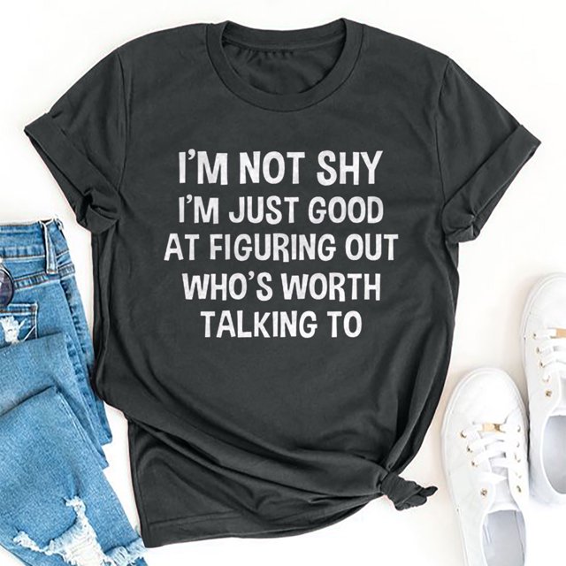 RXIRUCGD Hauts de Sortie pour Femmes Mode Été Décontracté Col Rond Imprimé Lettre Manches Courtes T-Shirt Chemises Femmes Gris Foncé