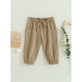 thumbnail image 2 of Faithtur Toddler Boys Casual Sports Pants Solid Color Drawstring Button Cargo Pants with Pockets, 2 of 8