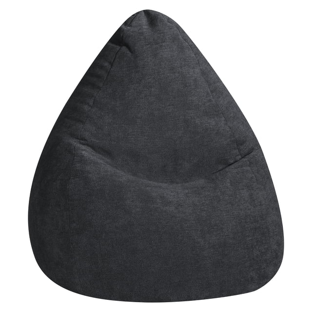 Gouchee Home Alfa Black Bean Bag Chair upholstered in soft black velour polyester fabric with high-density polystyrene bead filling, featuring a teardrop silhouette measuring 27"D x 43"H, suitable for adults and teens, lightweight and portable for dorm or living room seating, often used as casual lounge seating.